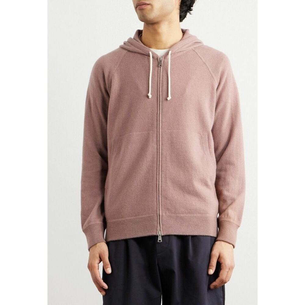 GHIAIA Sz XL Dusty Rose Mauve 100% Cashmere Hoodie Jacket Full Zip Cardigan NWT